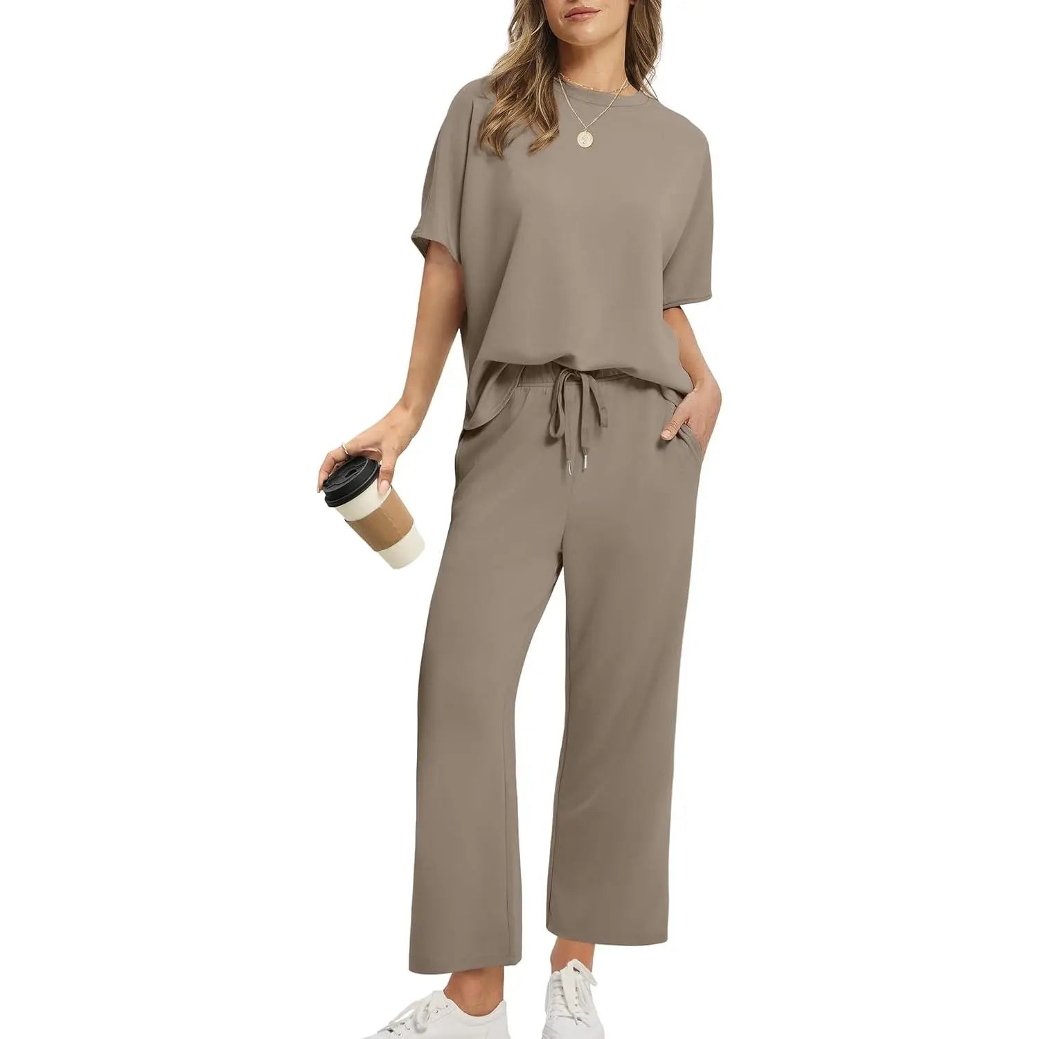 Women Summer Outfits Oversized Wide Leg Crop Pants Lounge Sets Airport Beach Vacation Clothes