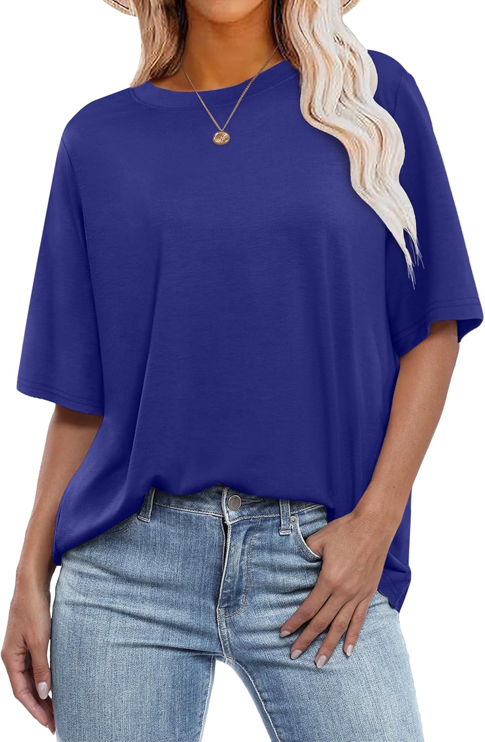 🌸Spring Sale - 50% Off👕 Stylish Loose-fitting Solid Color Crew Neck Short-Sleeve Top