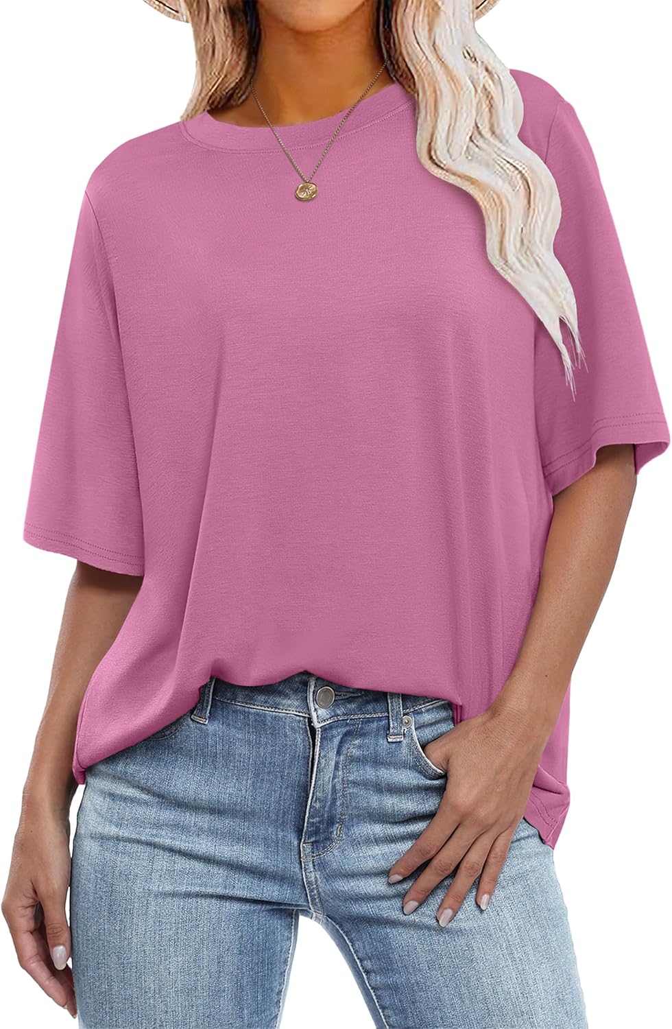 🌸Spring Sale - 50% Off👕 Stylish Loose-fitting Solid Color Crew Neck Short-Sleeve Top