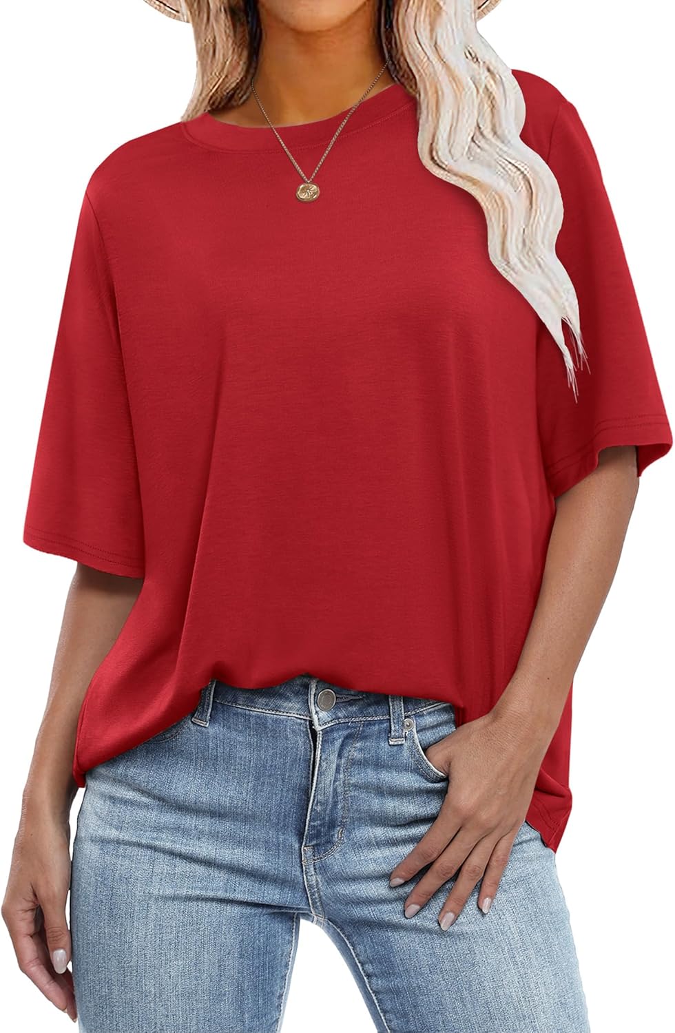 🌸Spring Sale - 50% Off👕 Stylish Loose-fitting Solid Color Crew Neck Short-Sleeve Top