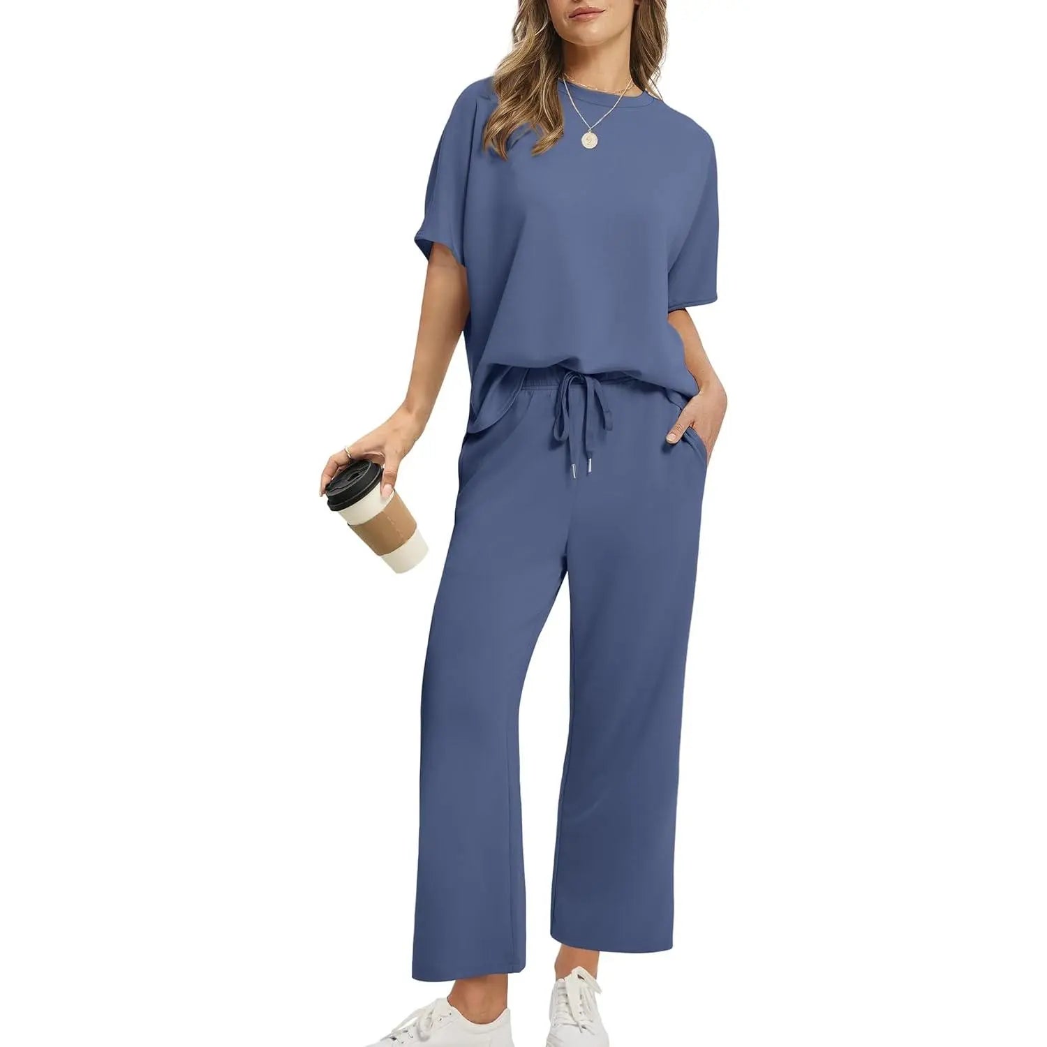 Women Summer Outfits Oversized Wide Leg Crop Pants Lounge Sets Airport Beach Vacation Clothes