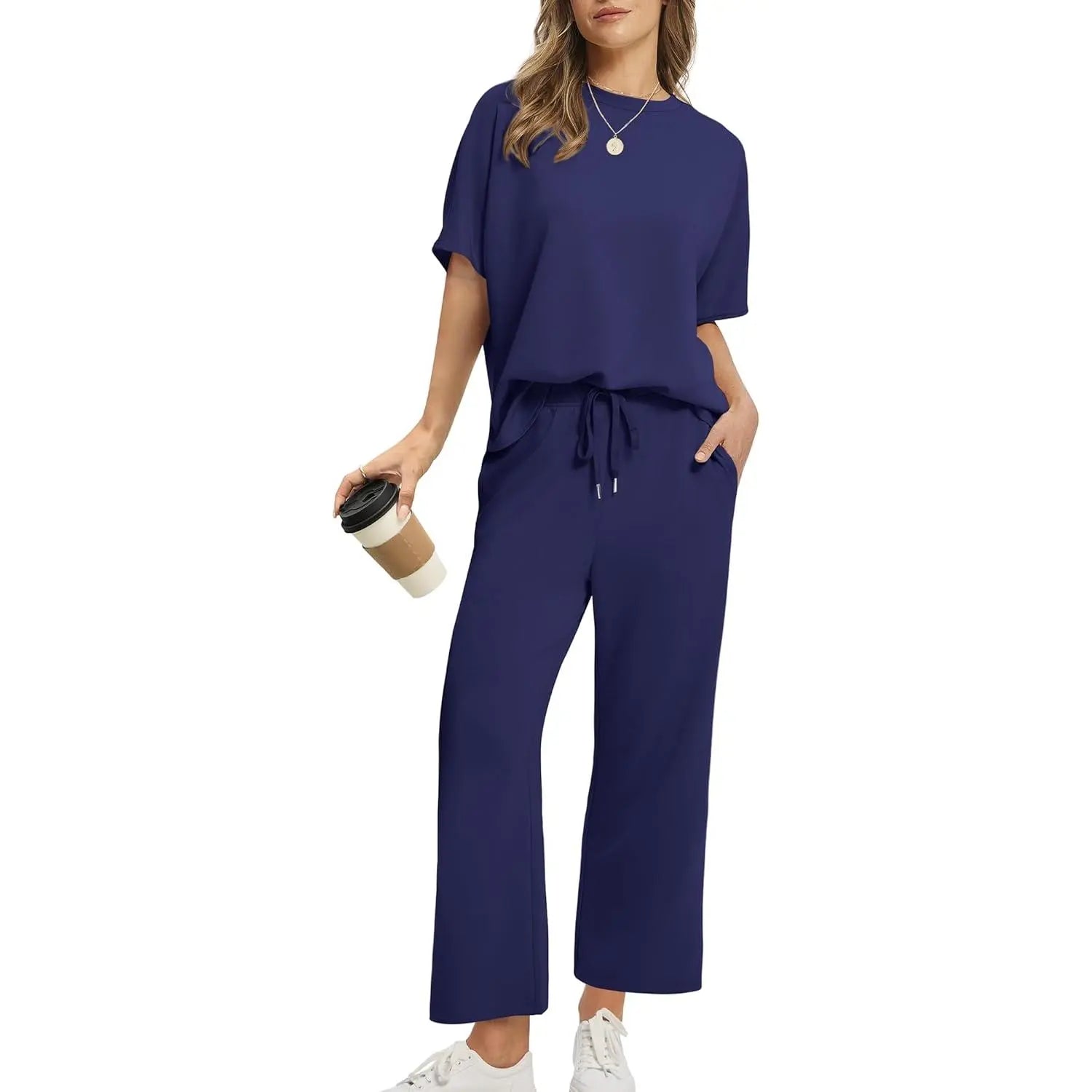 Women Summer Outfits Oversized Wide Leg Crop Pants Lounge Sets Airport Beach Vacation Clothes