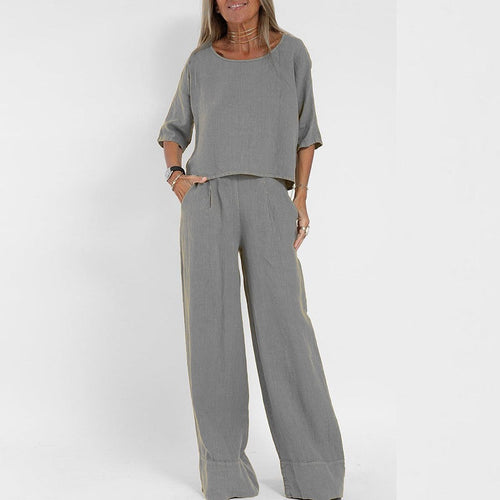 Elegant Solid Color Puff Sleeve Top And Pant Set