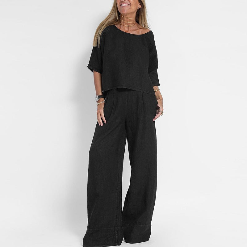 Elegant Solid Color Puff Sleeve Top And Pant Set
