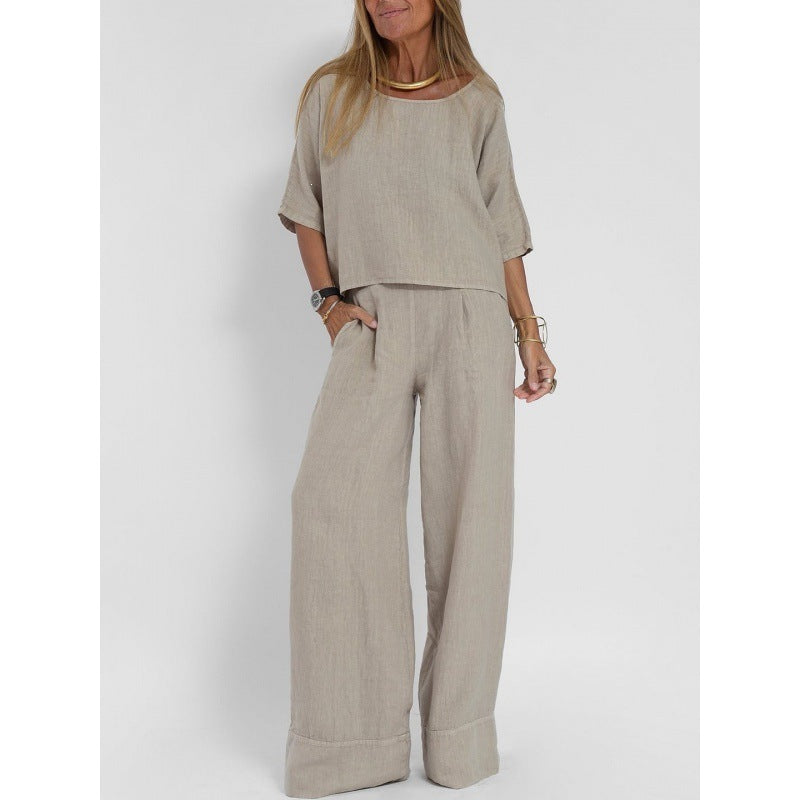 Elegant Solid Color Puff Sleeve Top And Pant Set