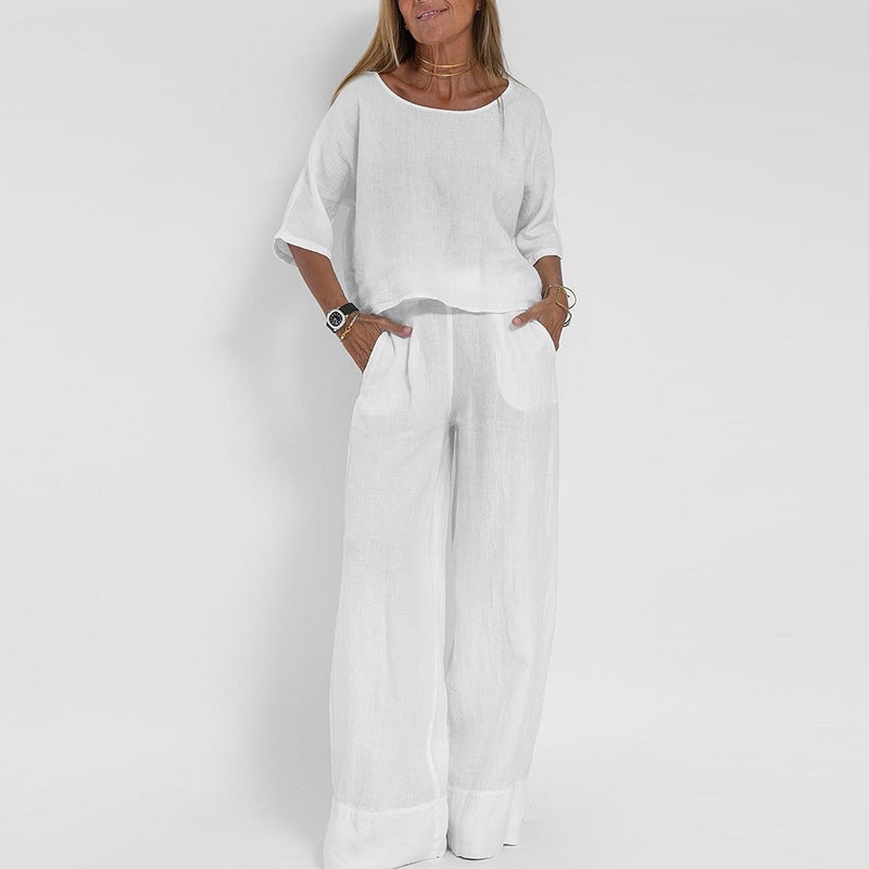 Elegant Solid Color Puff Sleeve Top And Pant Set